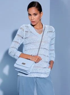 3/4 Arm-Pullover im Strickmuster-Mix