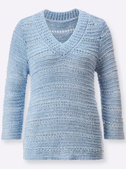3/4 Arm-Pullover im Strickmuster-Mix