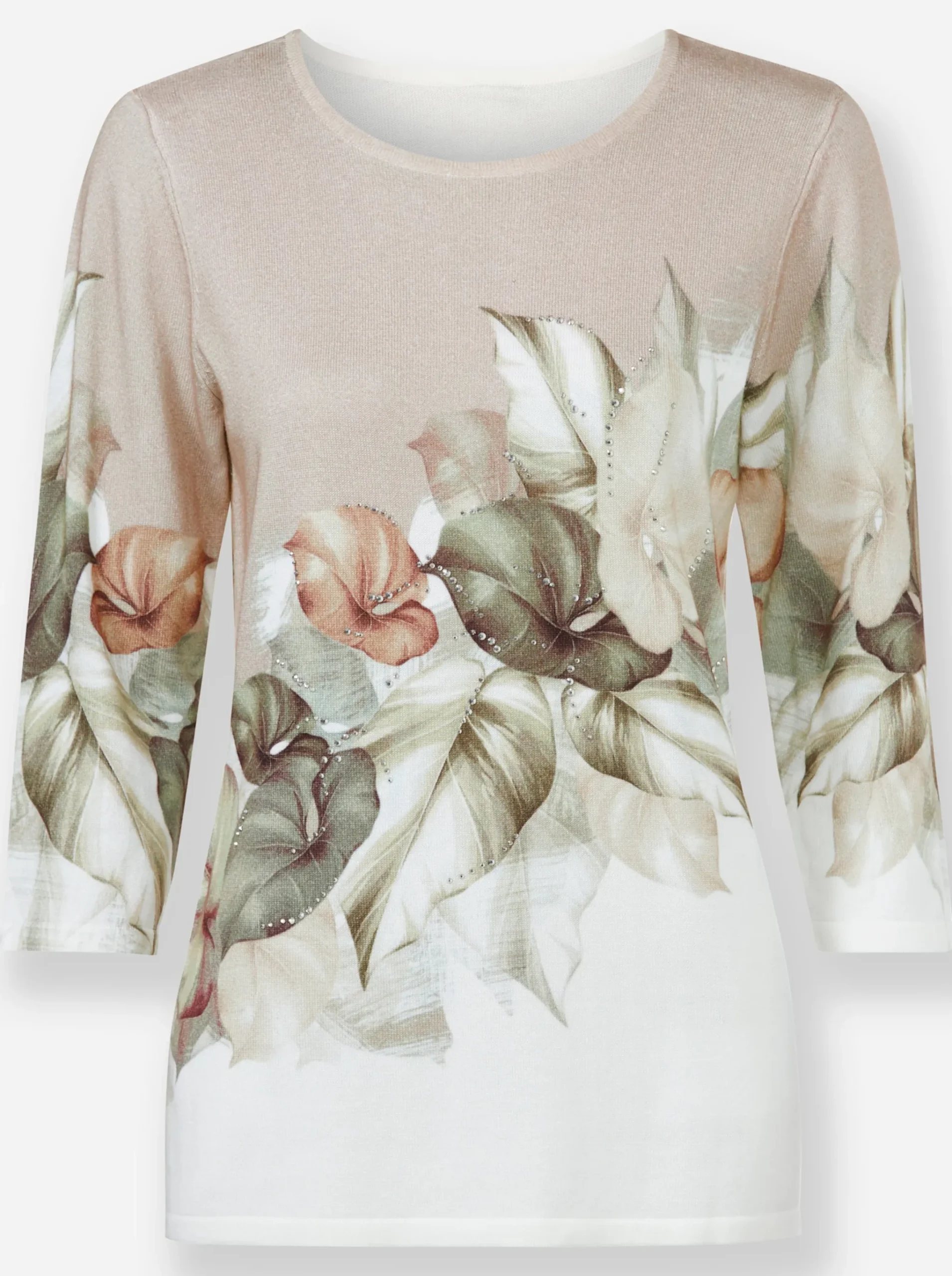 3/4 Arm-Pullover mit Glitzersteinchen