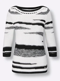3/4 Arm-Pullover mit platziertem Lochmuster