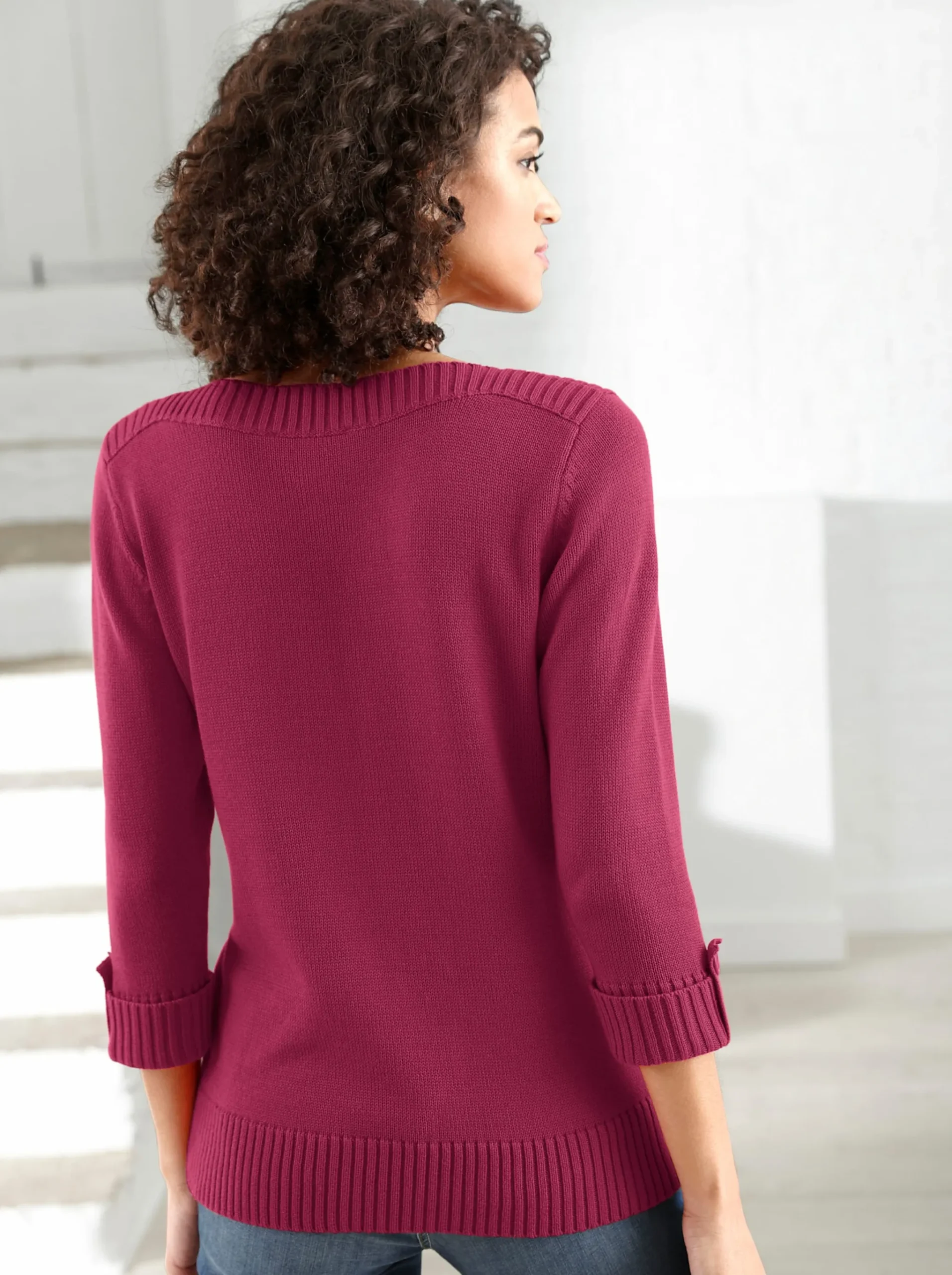 3/4 Arm-Pullover mit Zierriegel am Ärmel