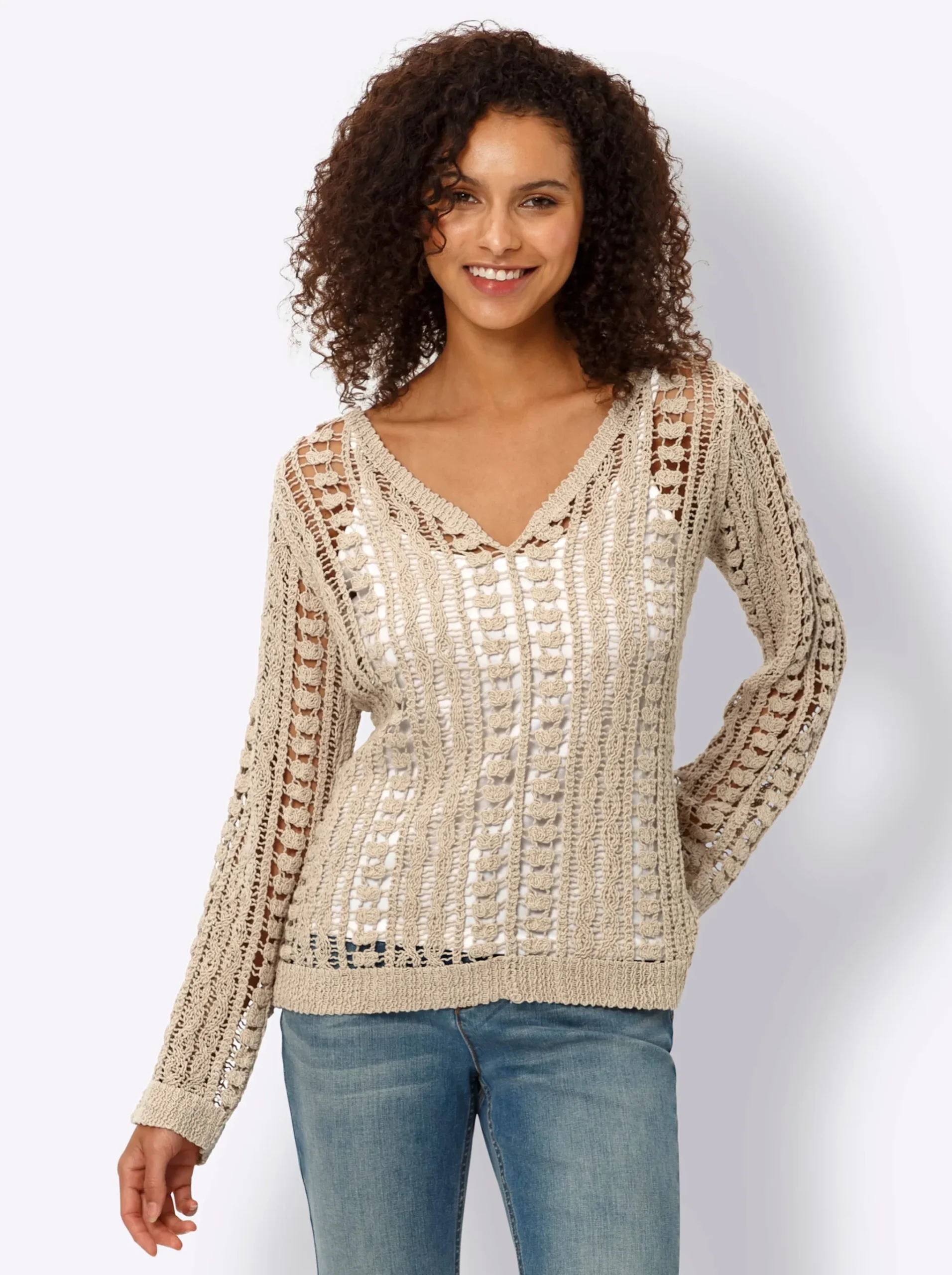 Ajourpullover aus reiner Baumwolle