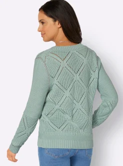 Ajourpullover mit Kontrast-Ziernähten