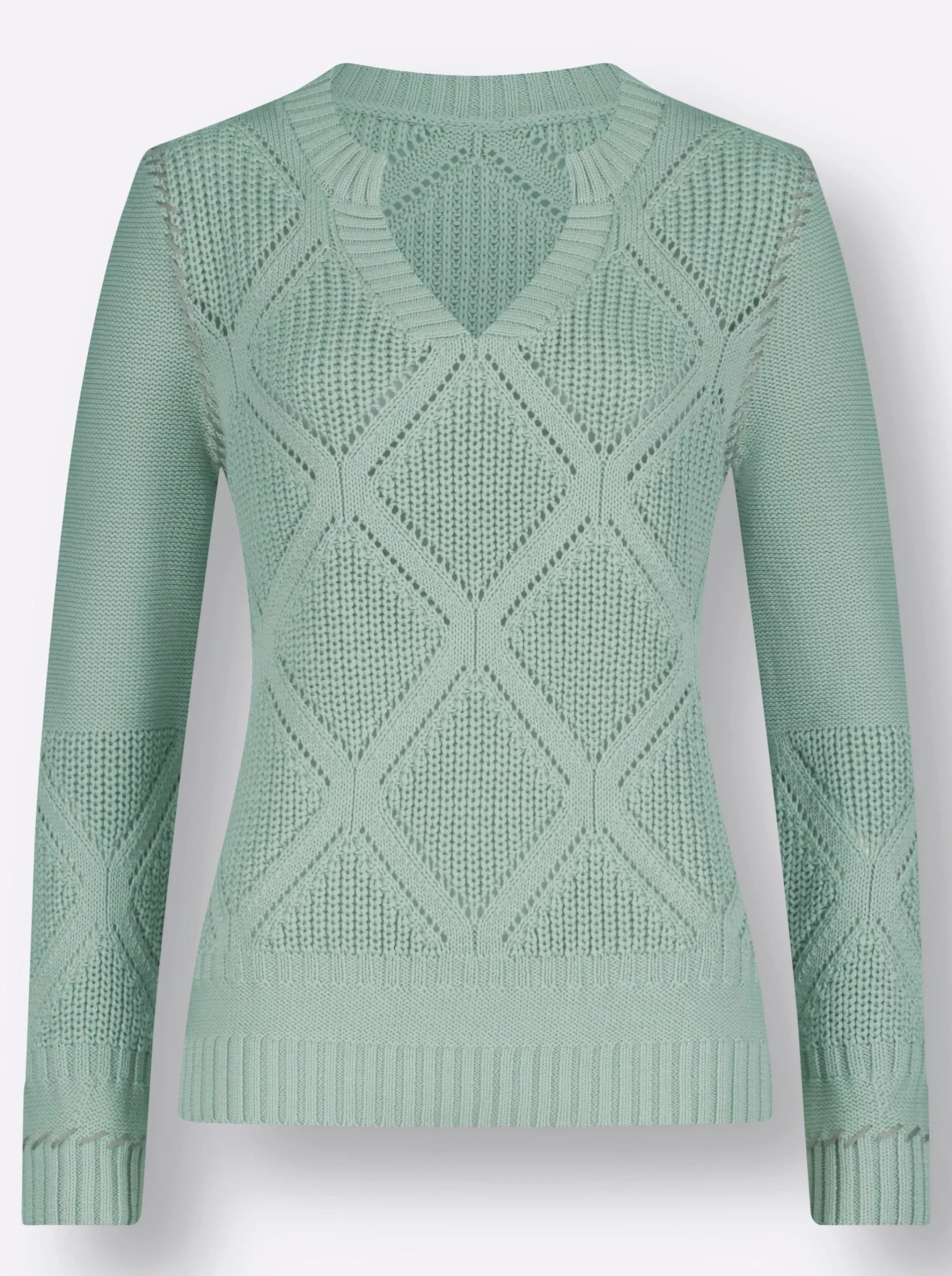 Ajourpullover mit Kontrast-Ziernähten