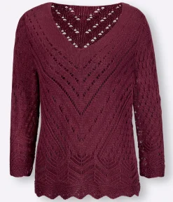 Ajourpullover mit 3/4-Ärmeln