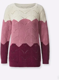 Ajourpullover mit Streifen-Dessin