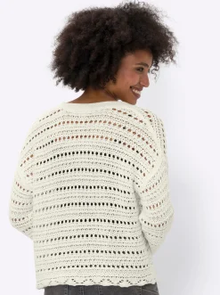 Ajourstrickjacke aus reiner Baumwolle