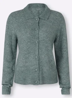 Ajourstrickjacke mit Hemdkragen