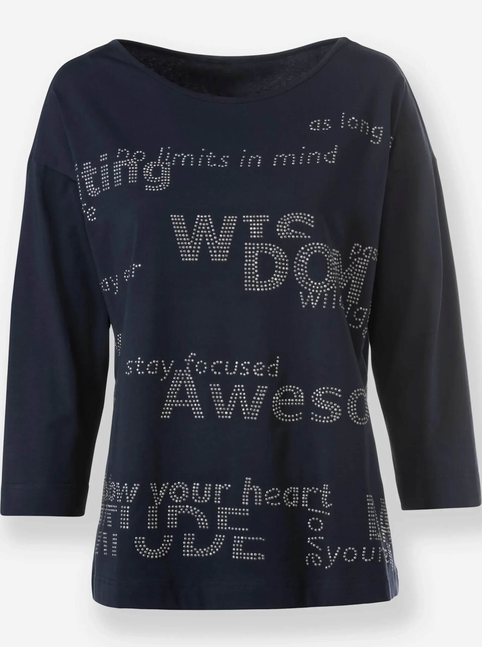 3/4-Arm-Shirt mit Glitzersteinchen-Schriftzug