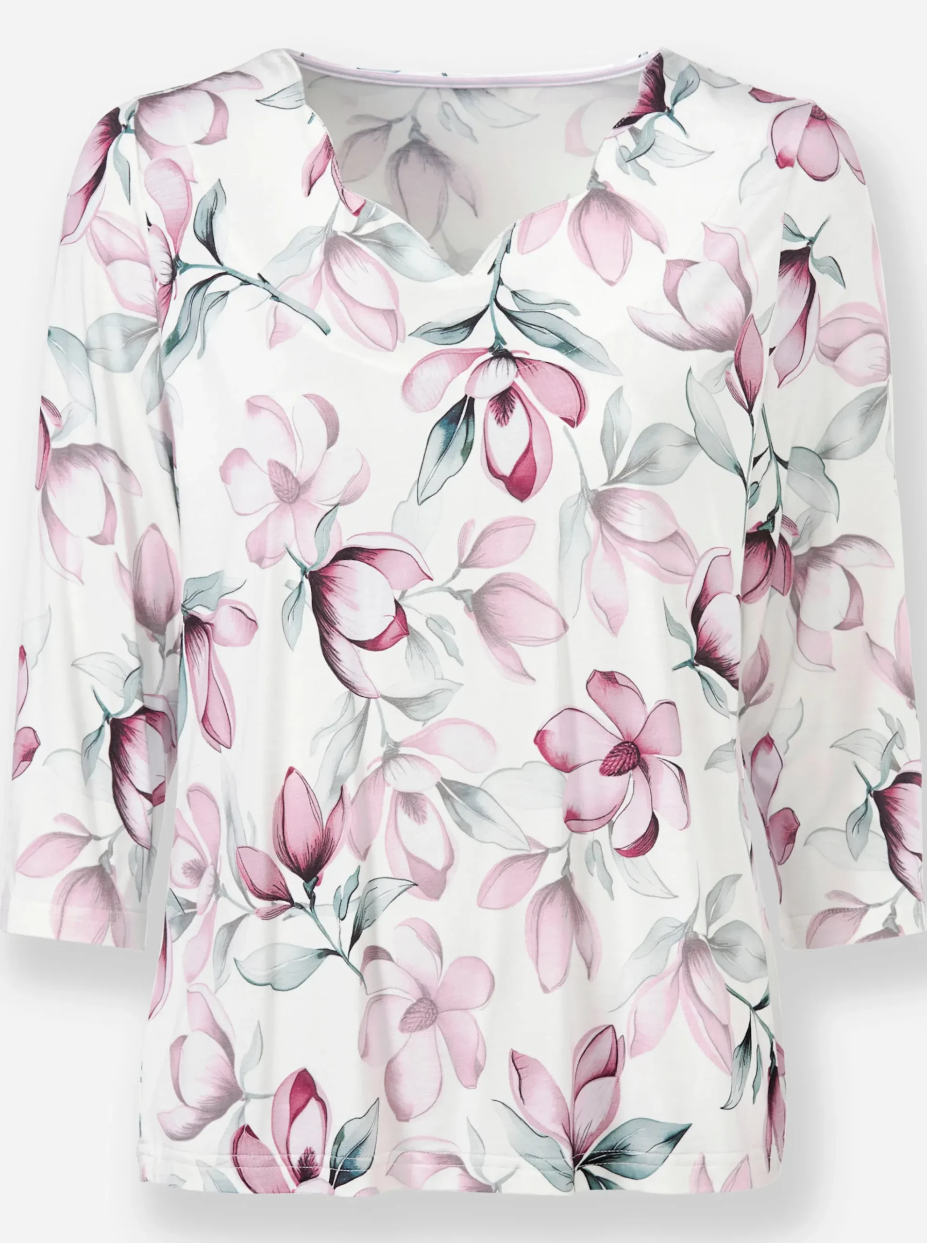 3/4-Arm-Shirt mit herzförmigem Ausschnitt