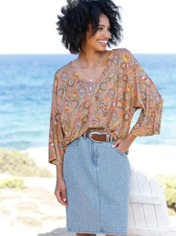 3/4-Arm-Shirt mit Paisley-Muster