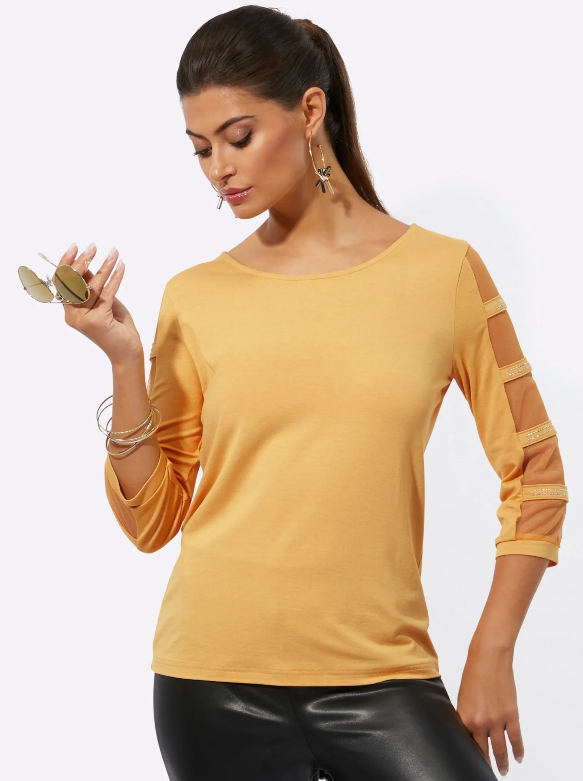 3/4-Arm-Shirt mit transparenten Einsätzen