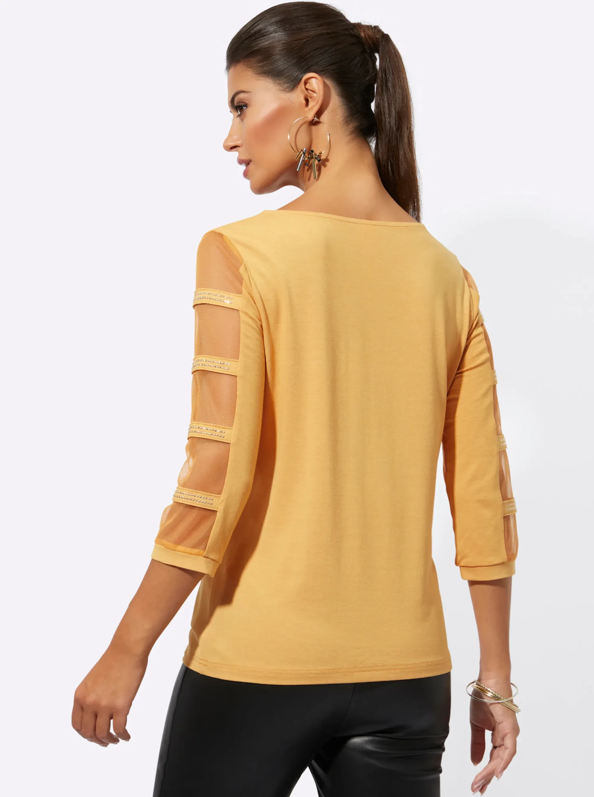 3/4-Arm-Shirt mit transparenten Einsätzen