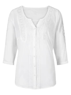 Baumwollbluse mit Biesen und Spitzen-Details