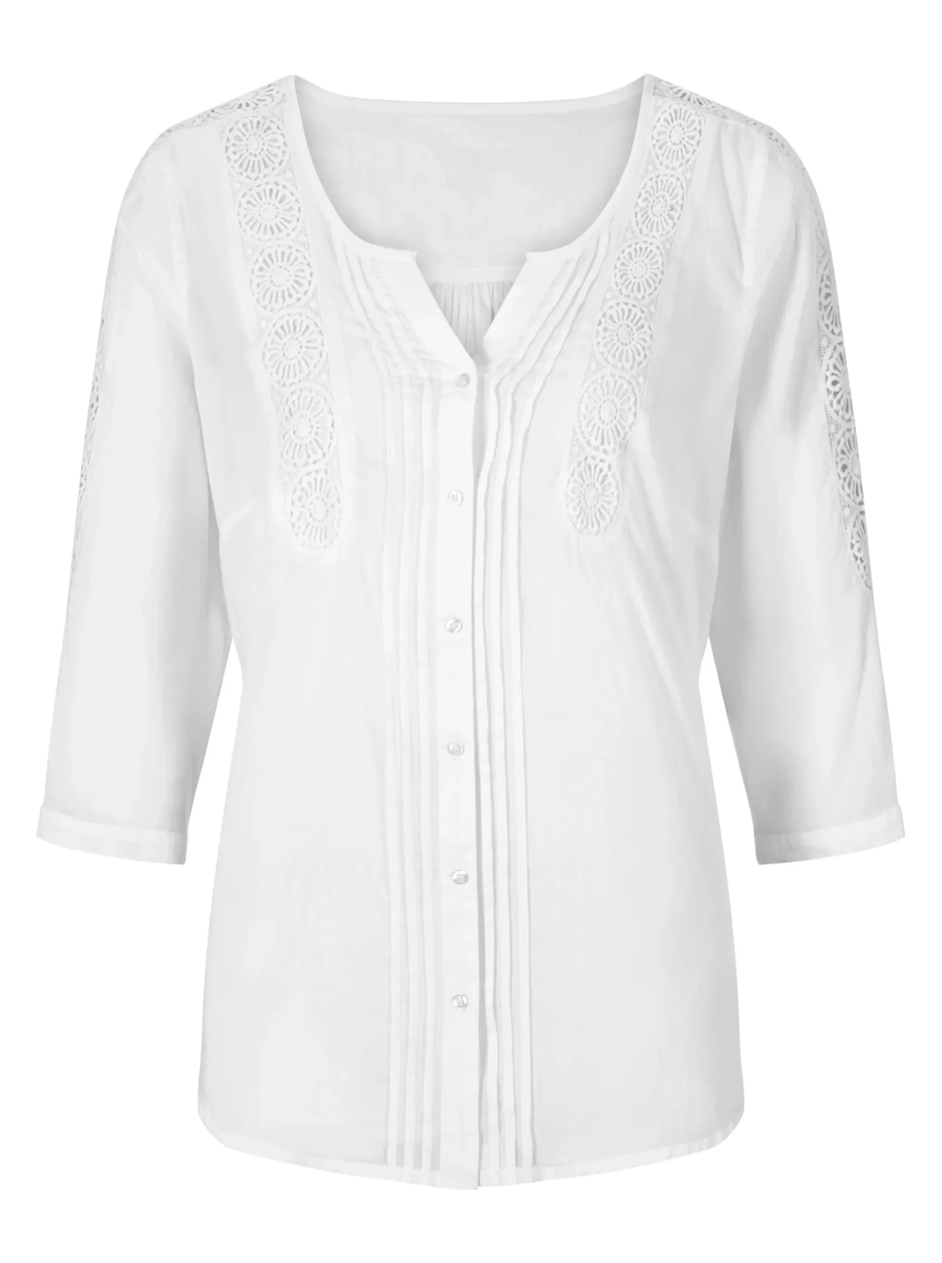 Baumwollbluse mit Biesen und Spitzen-Details
