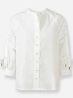 Baumwollbluse mit raffbarem Ärmel