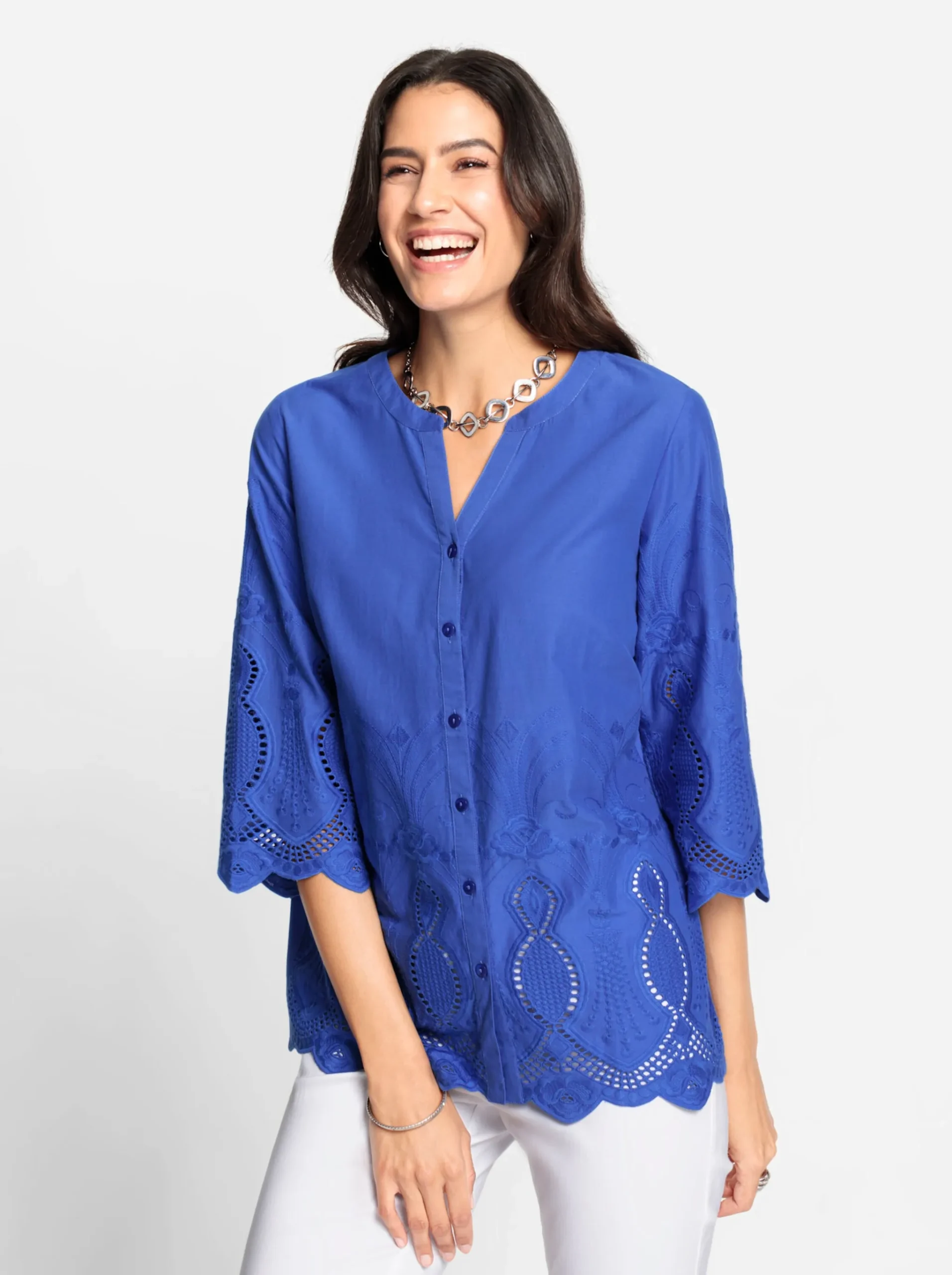 Baumwollbluse mit 3/4-Ärmeln