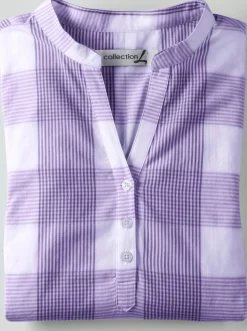 Baumwollbluse mit Stehkragen, kariert