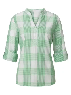 Baumwollbluse mit Stehkragen, kariert