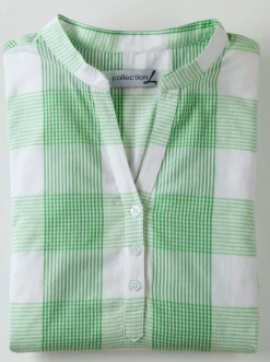 Baumwollbluse mit Stehkragen, kariert