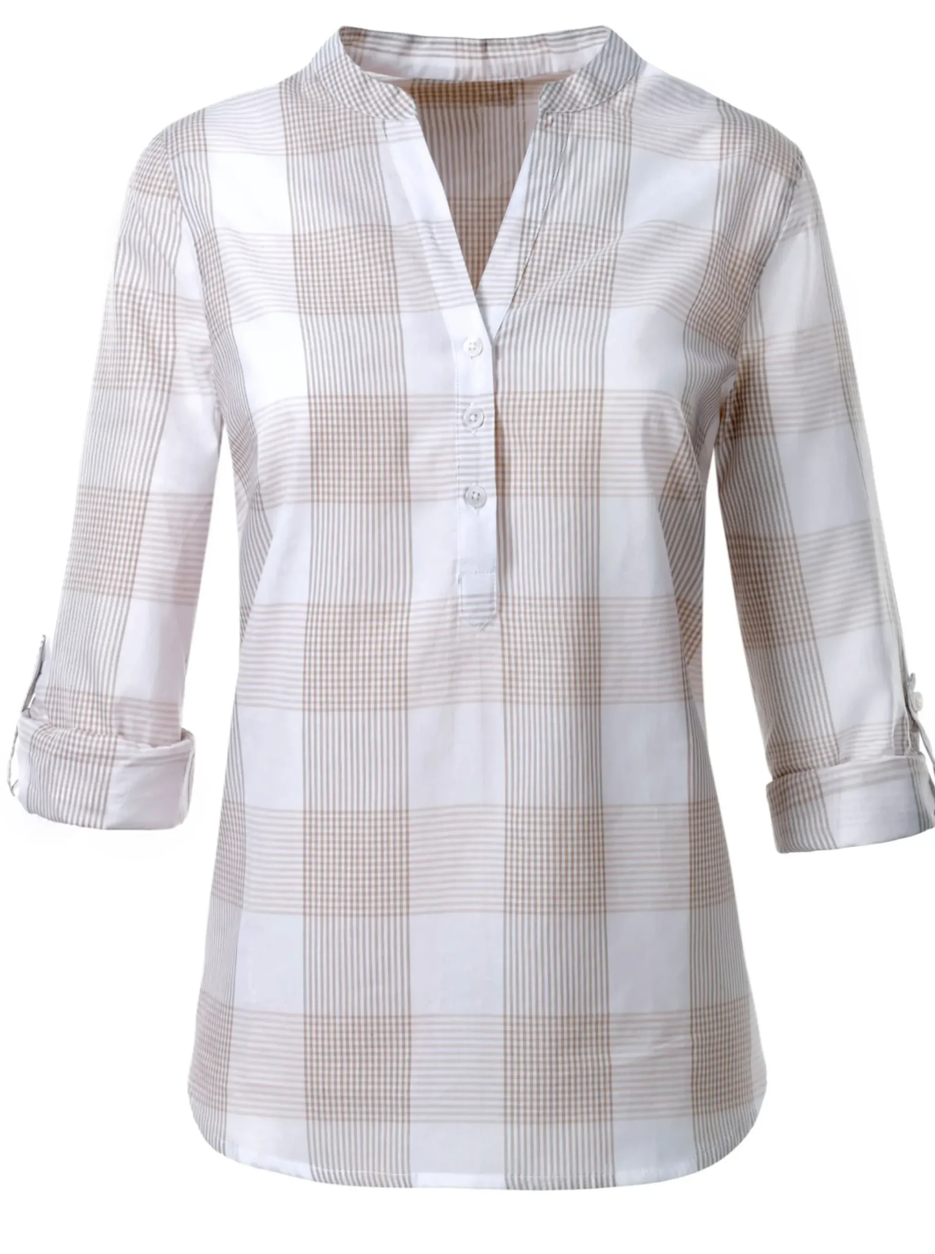 Baumwollbluse mit Stehkragen, kariert
