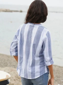 Baumwollbluse mit Stehkragen, kariert