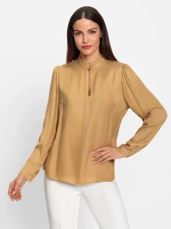 Bluse mit Stehkragen und Puffärmeln