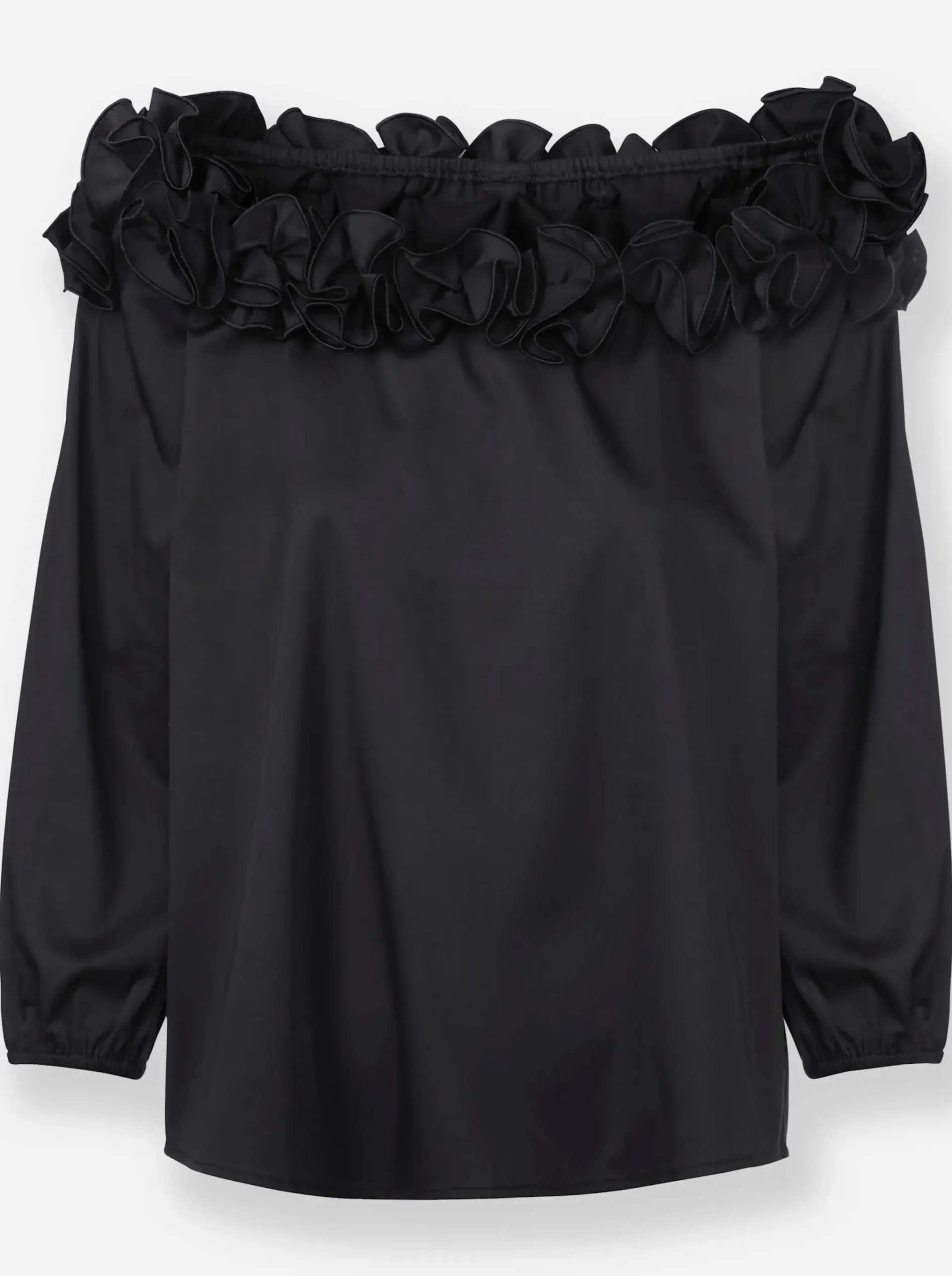 Carmenbluse mit 3D-Blumen am Ausschnitt