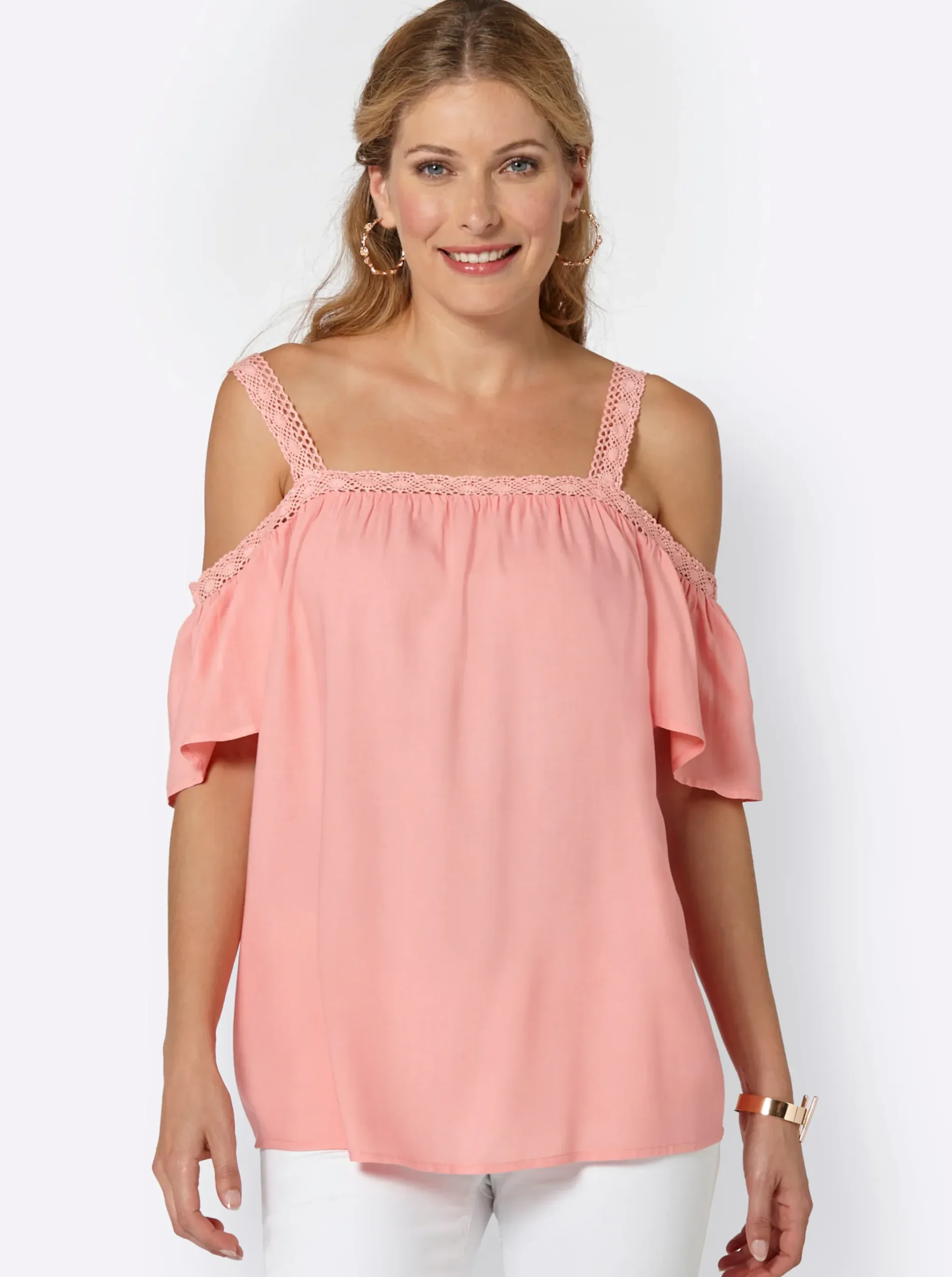 Carmenbluse mit Spitzen-Trägern