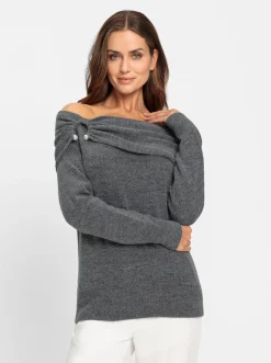 Carmenpullover mit Zierperlen