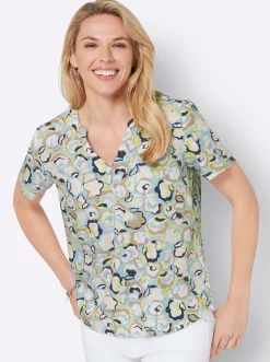 Druckbluse mit abgerundetem Saum