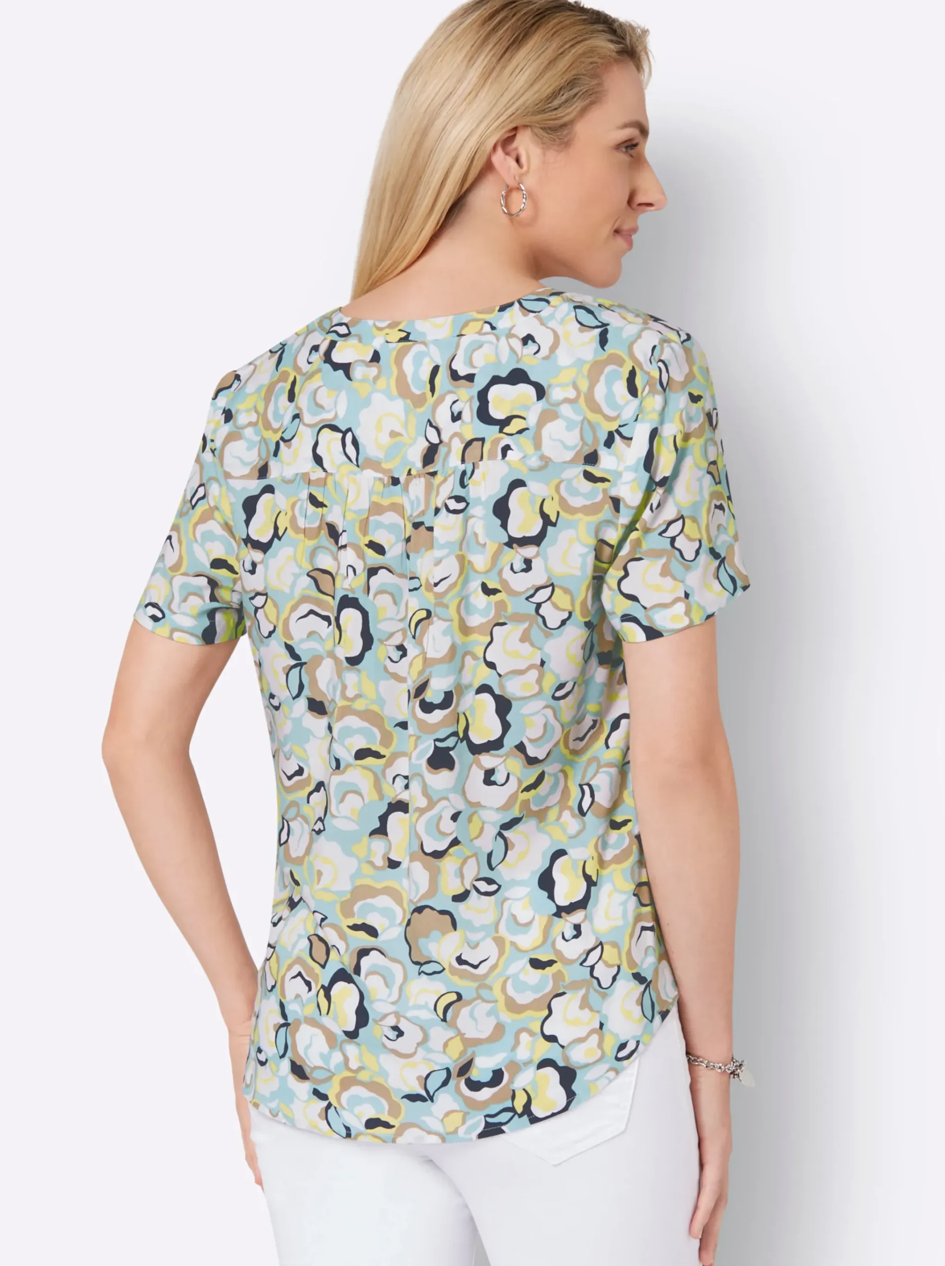 Druckbluse mit abgerundetem Saum
