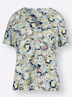 Druckbluse mit abgerundetem Saum
