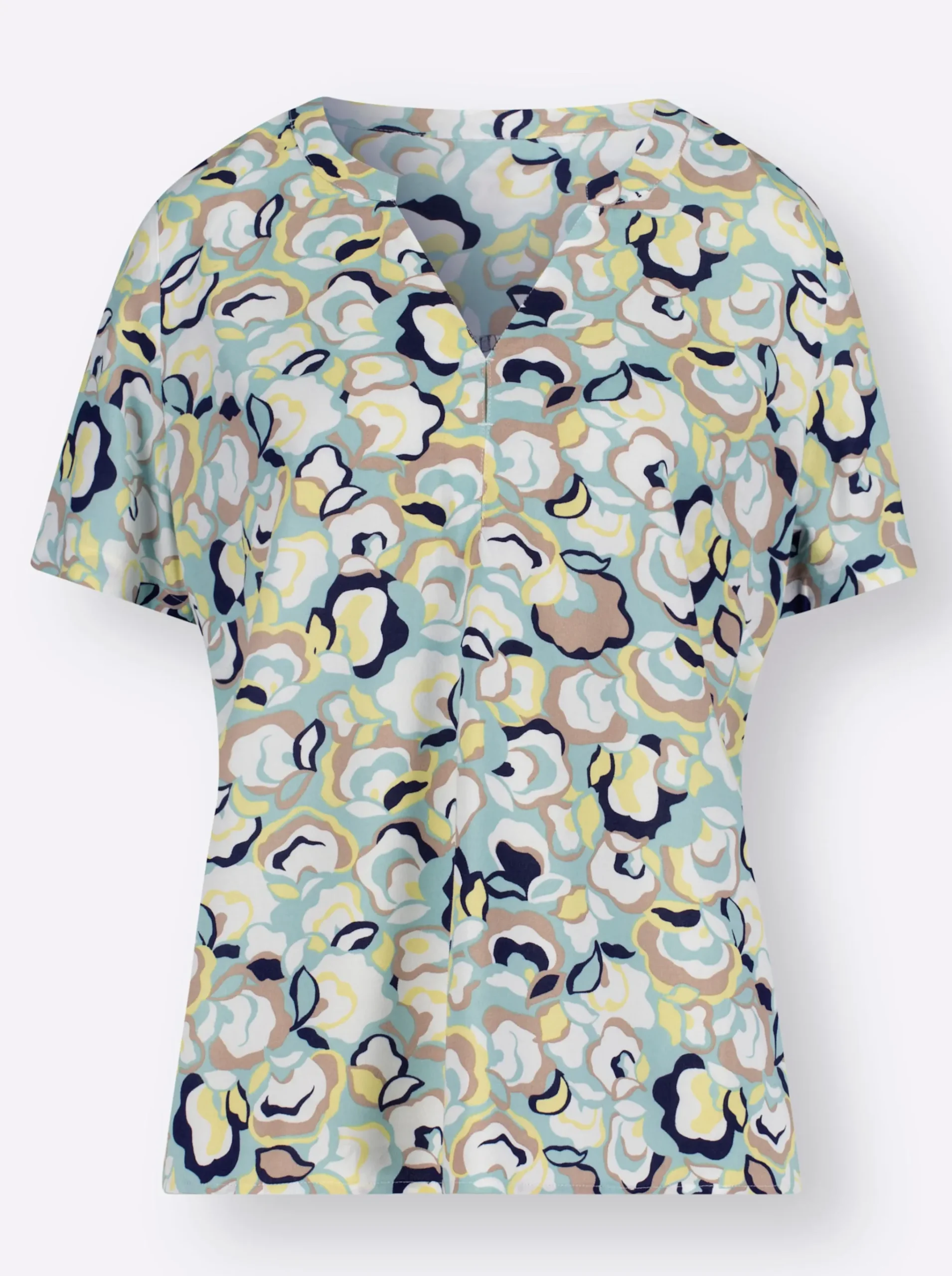 Druckbluse mit abgerundetem Saum
