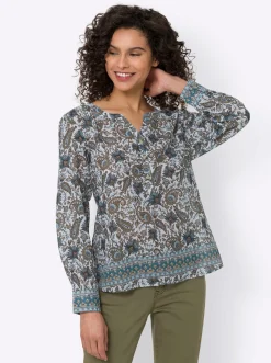 Druckbluse mit Bordüren-Dessin