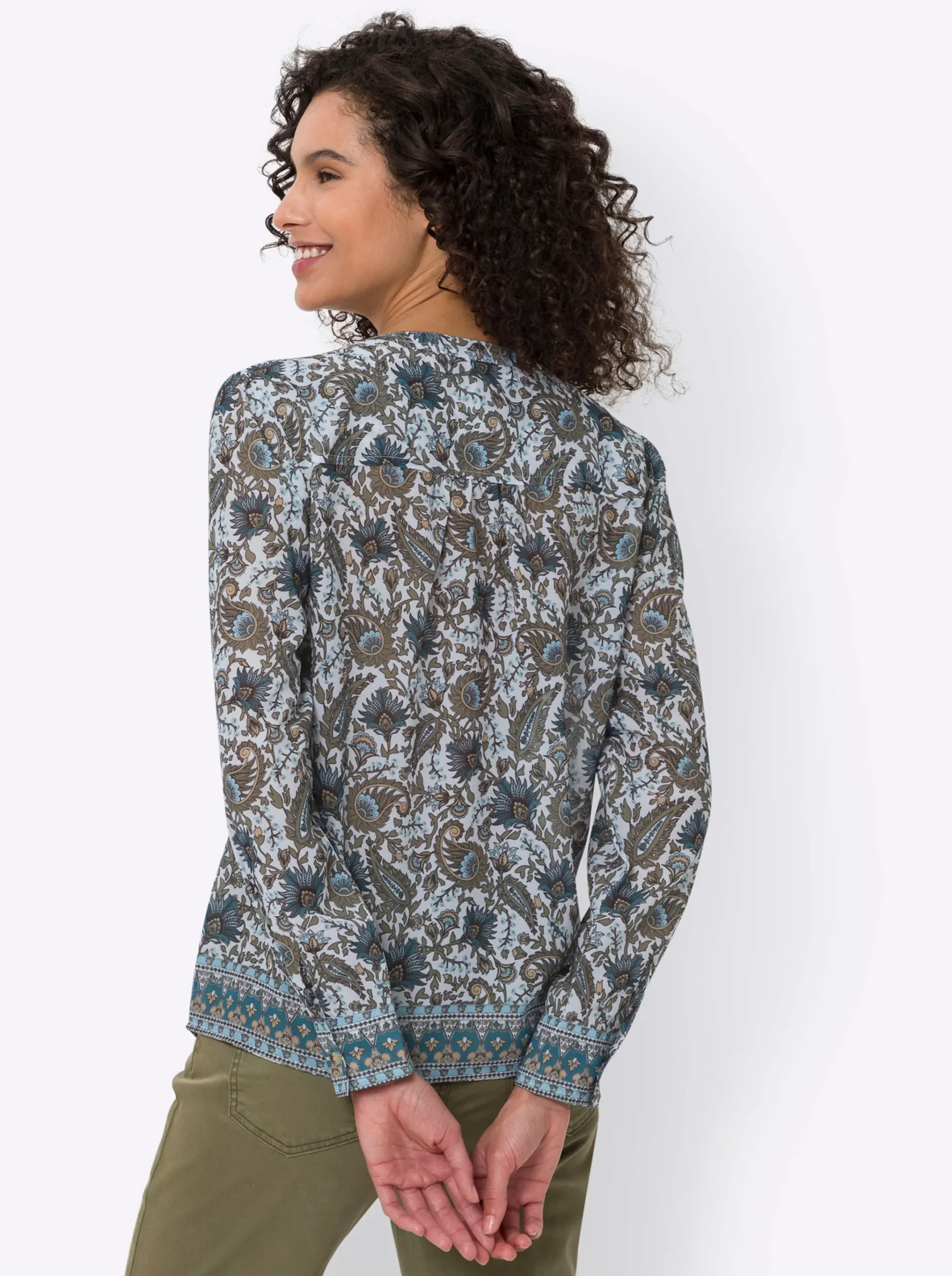 Druckbluse mit Bordüren-Dessin