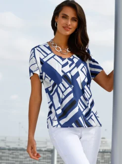 Druckbluse mit Falten am Ausschnitt