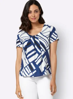 Druckbluse mit Falten am Ausschnitt