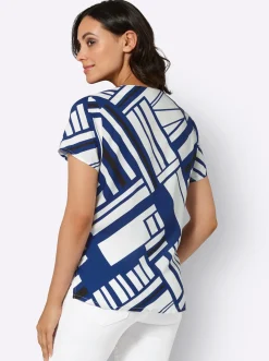 Druckbluse mit Falten am Ausschnitt