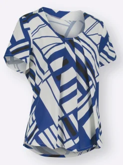 Druckbluse mit Falten am Ausschnitt