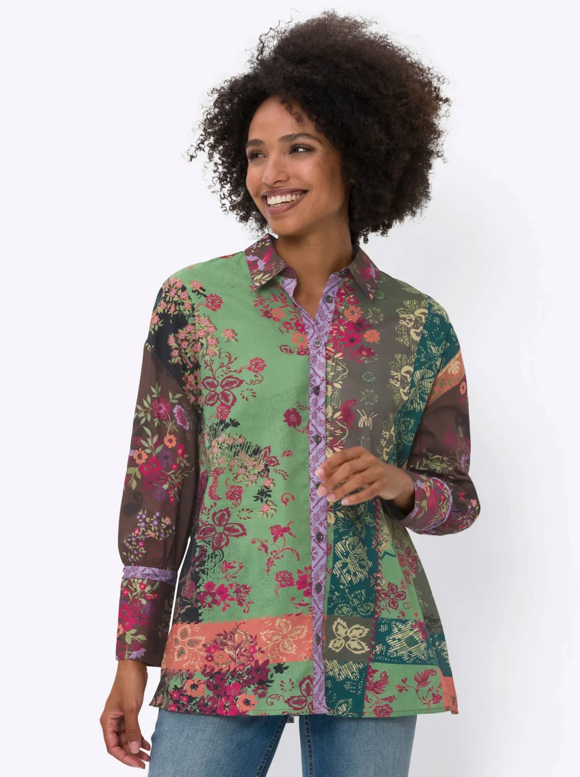Druckbluse mit Knopfleiste