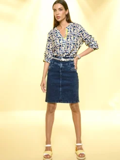 Druckbluse mit Knopfmanschetten