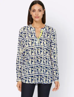 Druckbluse mit Knopfmanschetten