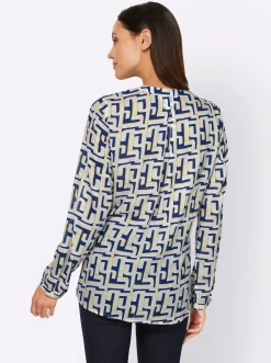 Druckbluse mit Knopfmanschetten