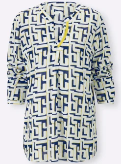 Druckbluse mit Knopfmanschetten