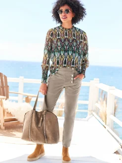 Druckbluse mit Knopfverschluss im Nacken