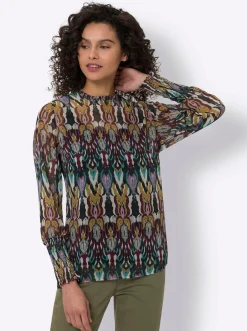 Druckbluse mit Knopfverschluss im Nacken
