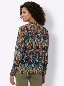 Druckbluse mit Knopfverschluss im Nacken