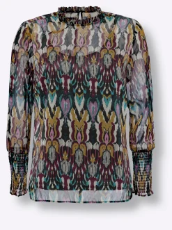 Druckbluse mit Knopfverschluss im Nacken