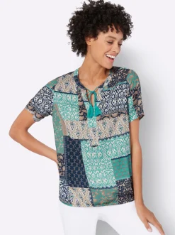 Druckbluse mit Kordeln und Zierquasten